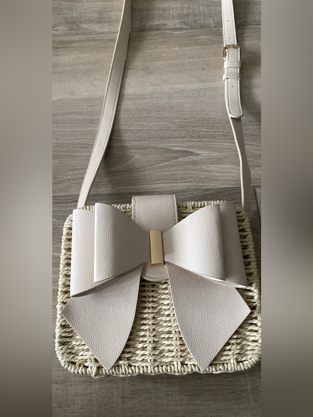 Cream Bow Accent Woven Crossbody Bag - Women